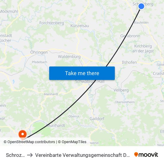 Schrozberg to Vereinbarte Verwaltungsgemeinschaft Der Stadt Backnang map