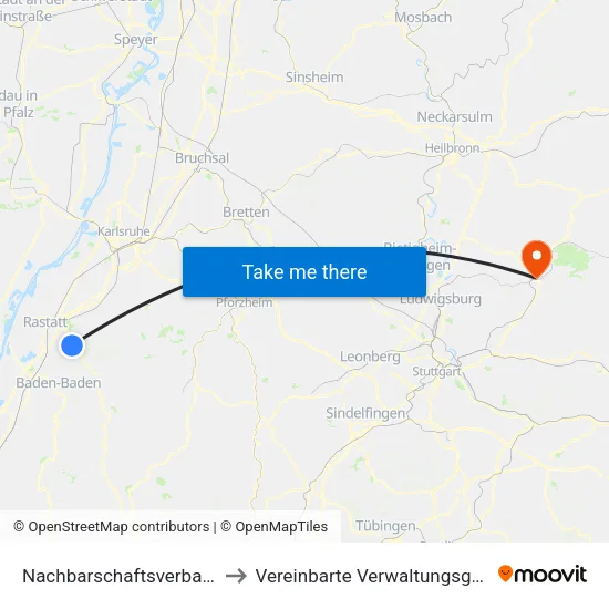 Nachbarschaftsverband Bischweier-Kuppenheim to Vereinbarte Verwaltungsgemeinschaft Der Stadt Backnang map