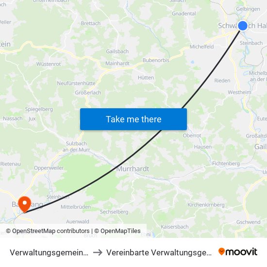 Verwaltungsgemeinschaft Schwäbisch Hall to Vereinbarte Verwaltungsgemeinschaft Der Stadt Backnang map