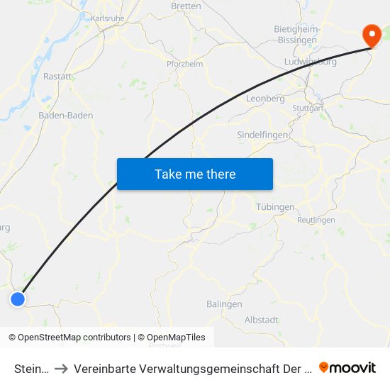 Steinach to Vereinbarte Verwaltungsgemeinschaft Der Stadt Backnang map