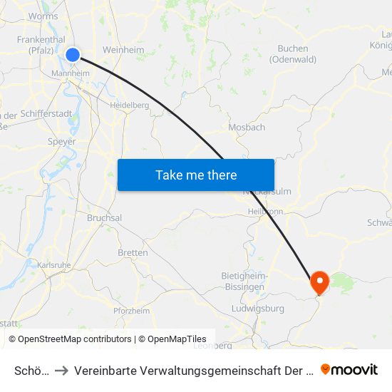 Schönau to Vereinbarte Verwaltungsgemeinschaft Der Stadt Backnang map