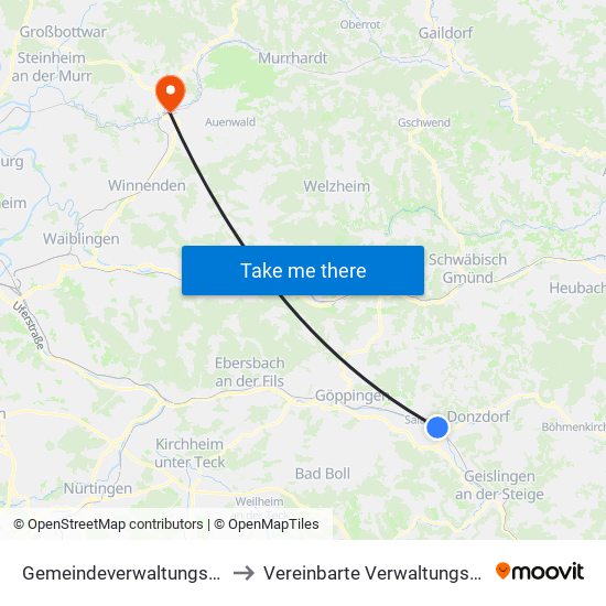 Gemeindeverwaltungsverband Mittleres Fils-Lautertal to Vereinbarte Verwaltungsgemeinschaft Der Stadt Backnang map