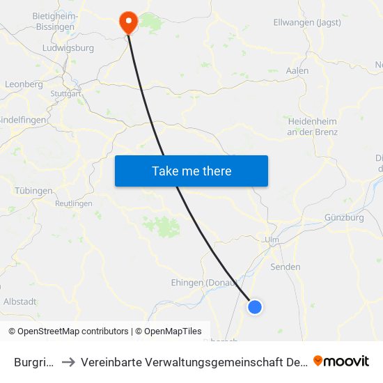 Burgrieden to Vereinbarte Verwaltungsgemeinschaft Der Stadt Backnang map