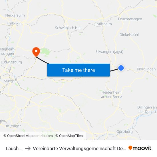 Lauchheim to Vereinbarte Verwaltungsgemeinschaft Der Stadt Backnang map