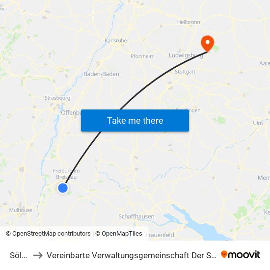 Sölden to Vereinbarte Verwaltungsgemeinschaft Der Stadt Backnang map