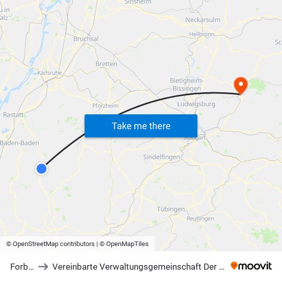 Forbach to Vereinbarte Verwaltungsgemeinschaft Der Stadt Backnang map