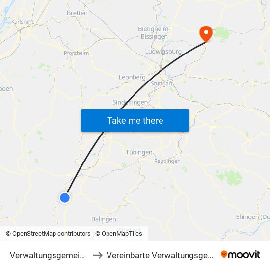 Verwaltungsgemeinschaft Sulz am Neckar to Vereinbarte Verwaltungsgemeinschaft Der Stadt Backnang map