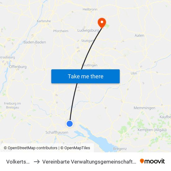 Volkertshausen to Vereinbarte Verwaltungsgemeinschaft Der Stadt Backnang map