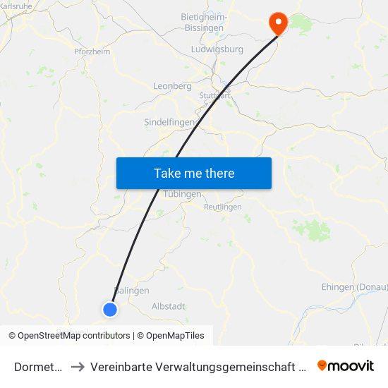 Dormettingen to Vereinbarte Verwaltungsgemeinschaft Der Stadt Backnang map