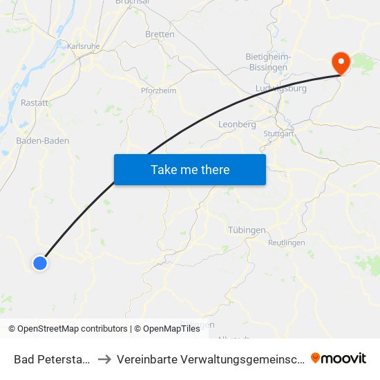 Bad Peterstal-Griesbach to Vereinbarte Verwaltungsgemeinschaft Der Stadt Backnang map