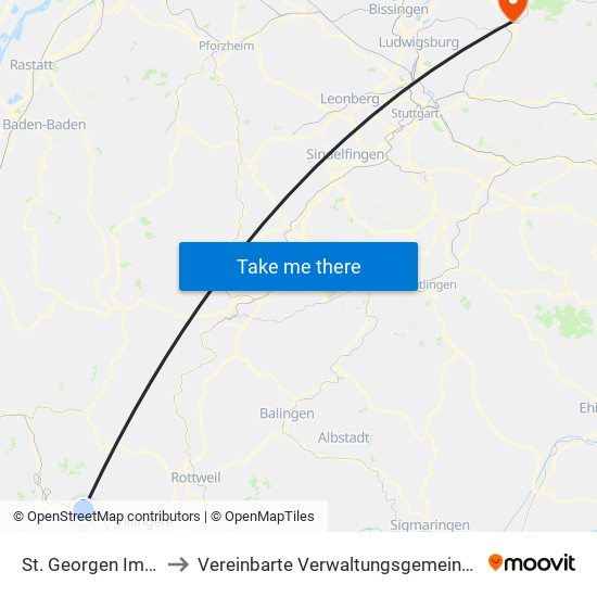 St. Georgen Im Schwarzwald to Vereinbarte Verwaltungsgemeinschaft Der Stadt Backnang map