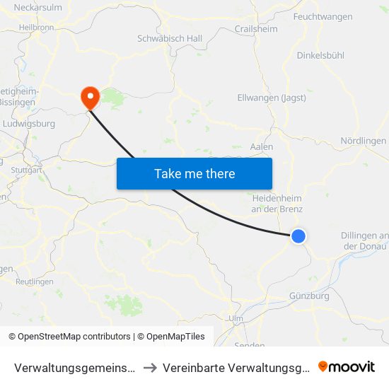 Verwaltungsgemeinschaft Giengen An Der Brenz to Vereinbarte Verwaltungsgemeinschaft Der Stadt Backnang map