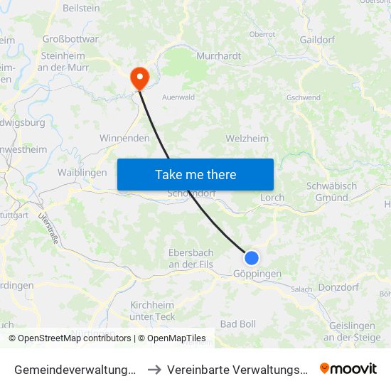 Gemeindeverwaltungsverband Östlicher Schurwald to Vereinbarte Verwaltungsgemeinschaft Der Stadt Backnang map
