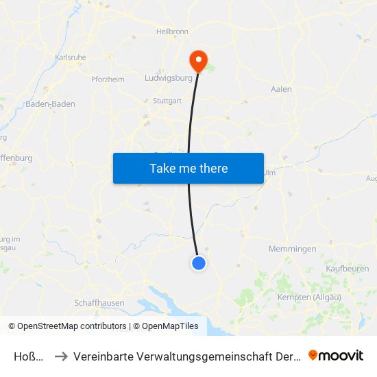 Hoßkirch to Vereinbarte Verwaltungsgemeinschaft Der Stadt Backnang map
