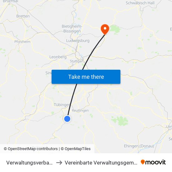 Verwaltungsverband Steinlach-Wiesaz to Vereinbarte Verwaltungsgemeinschaft Der Stadt Backnang map