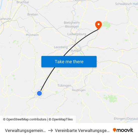 Verwaltungsgemeinschaft Horb am Neckar to Vereinbarte Verwaltungsgemeinschaft Der Stadt Backnang map