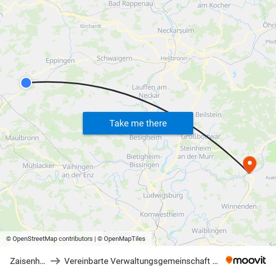 Zaisenhausen to Vereinbarte Verwaltungsgemeinschaft Der Stadt Backnang map