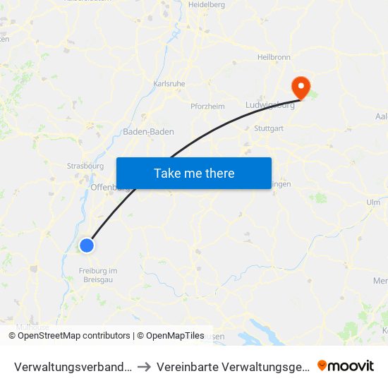 Verwaltungsverband Kenzingen-Herbolzheim to Vereinbarte Verwaltungsgemeinschaft Der Stadt Backnang map