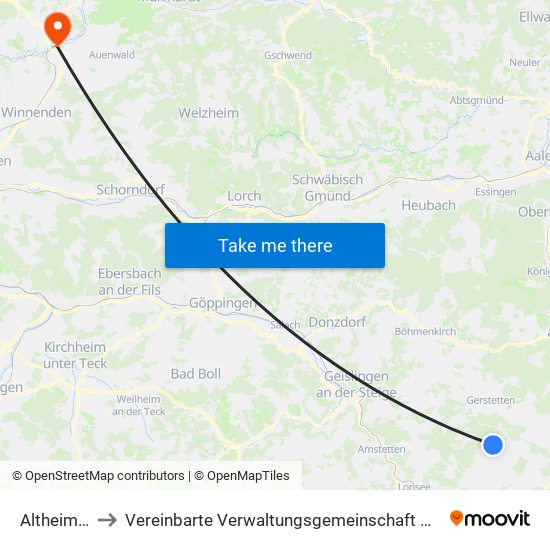 Altheim (Alb) to Vereinbarte Verwaltungsgemeinschaft Der Stadt Backnang map