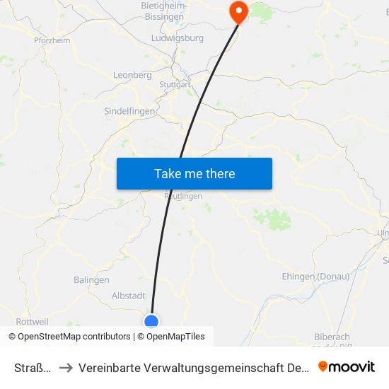 Straßberg to Vereinbarte Verwaltungsgemeinschaft Der Stadt Backnang map