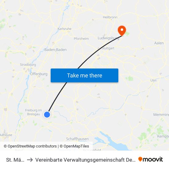 St. Märgen to Vereinbarte Verwaltungsgemeinschaft Der Stadt Backnang map