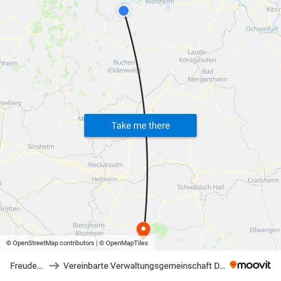 Freudenberg to Vereinbarte Verwaltungsgemeinschaft Der Stadt Backnang map