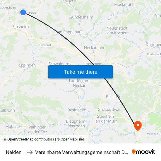 Neidenstein to Vereinbarte Verwaltungsgemeinschaft Der Stadt Backnang map