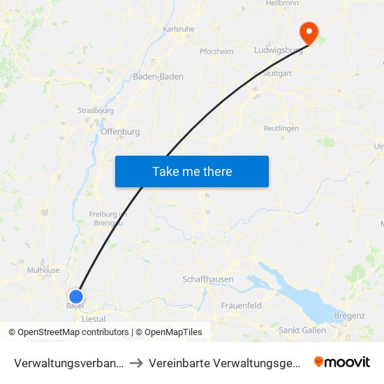 Verwaltungsverband Vorderes Kandertal to Vereinbarte Verwaltungsgemeinschaft Der Stadt Backnang map