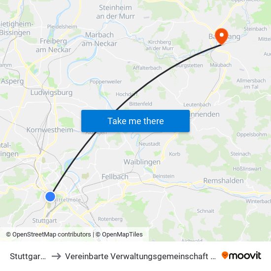 Stuttgart-Nord to Vereinbarte Verwaltungsgemeinschaft Der Stadt Backnang map