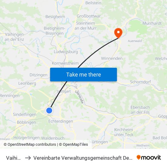 Vaihingen to Vereinbarte Verwaltungsgemeinschaft Der Stadt Backnang map