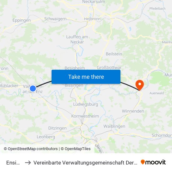 Ensingen to Vereinbarte Verwaltungsgemeinschaft Der Stadt Backnang map