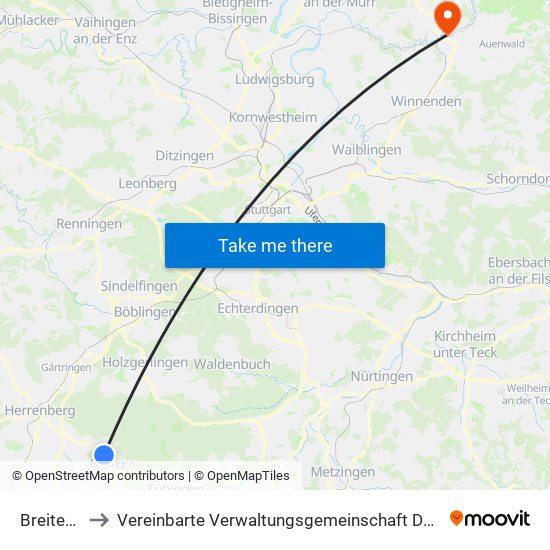 Breitenholz to Vereinbarte Verwaltungsgemeinschaft Der Stadt Backnang map