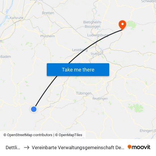 Dettlingen to Vereinbarte Verwaltungsgemeinschaft Der Stadt Backnang map