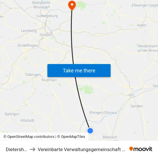 Dietershausen to Vereinbarte Verwaltungsgemeinschaft Der Stadt Backnang map