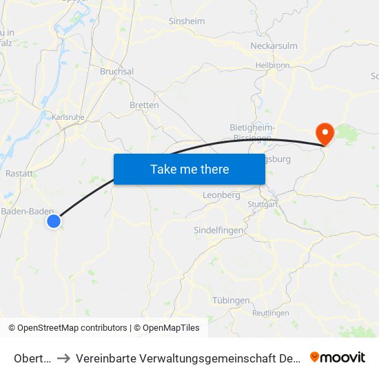 Obertsrot to Vereinbarte Verwaltungsgemeinschaft Der Stadt Backnang map