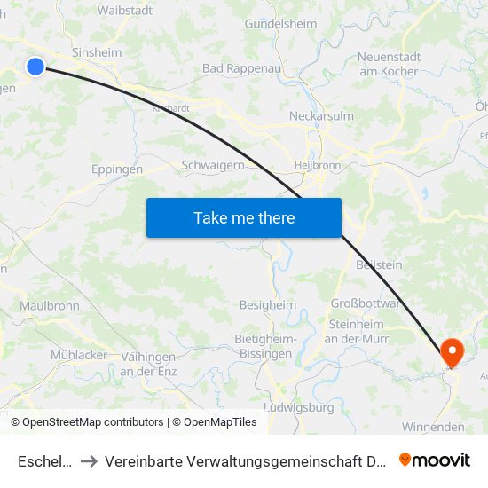 Eschelbach to Vereinbarte Verwaltungsgemeinschaft Der Stadt Backnang map