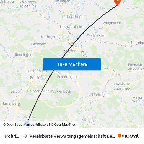 Poltringen to Vereinbarte Verwaltungsgemeinschaft Der Stadt Backnang map