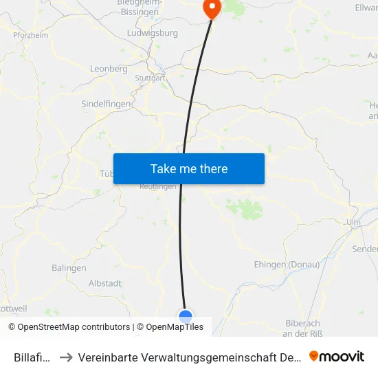 Billafingen to Vereinbarte Verwaltungsgemeinschaft Der Stadt Backnang map