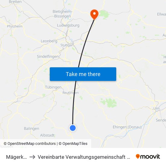 Mägerkingen to Vereinbarte Verwaltungsgemeinschaft Der Stadt Backnang map