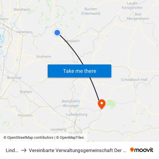 Lindach to Vereinbarte Verwaltungsgemeinschaft Der Stadt Backnang map