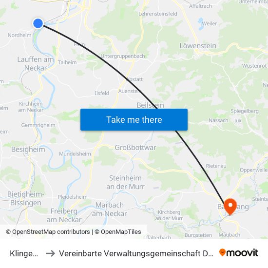 Klingenberg to Vereinbarte Verwaltungsgemeinschaft Der Stadt Backnang map