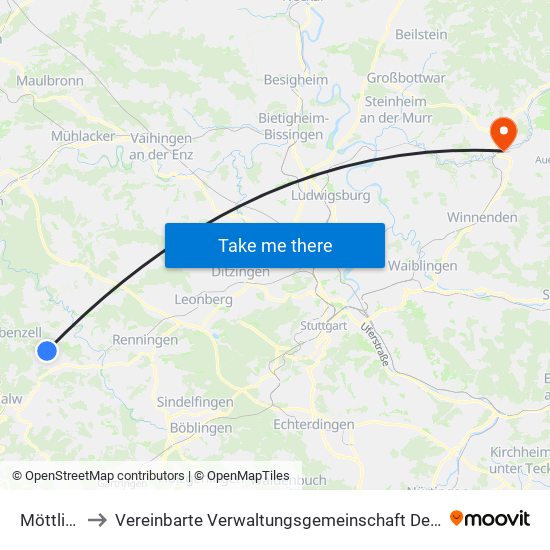 Möttlingen to Vereinbarte Verwaltungsgemeinschaft Der Stadt Backnang map