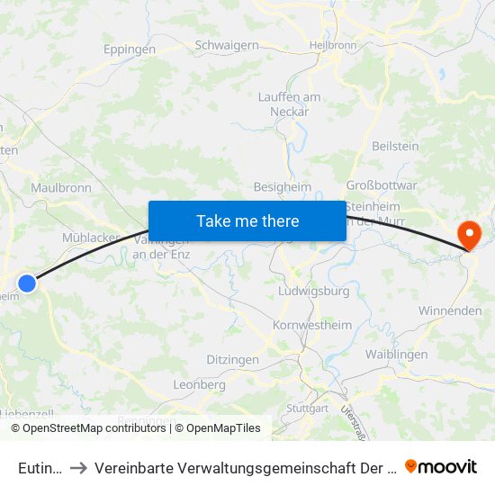 Eutingen to Vereinbarte Verwaltungsgemeinschaft Der Stadt Backnang map
