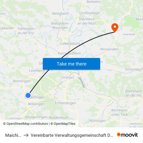 Maichingen to Vereinbarte Verwaltungsgemeinschaft Der Stadt Backnang map