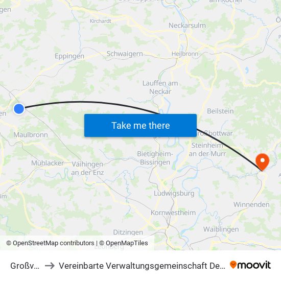 Großvillars to Vereinbarte Verwaltungsgemeinschaft Der Stadt Backnang map
