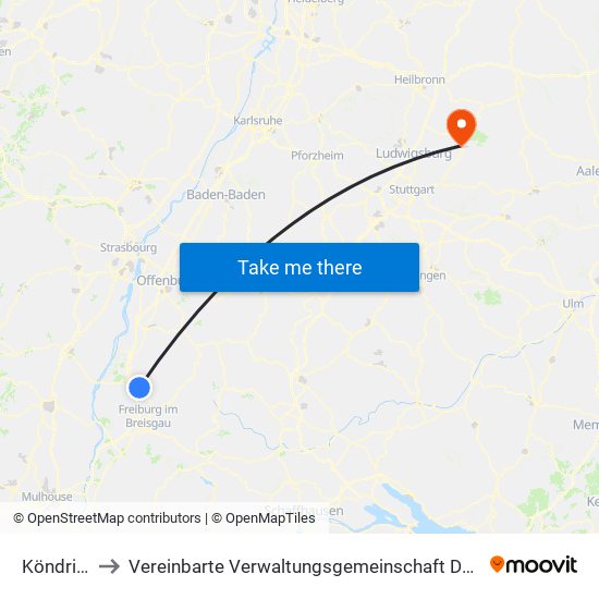 Köndringen to Vereinbarte Verwaltungsgemeinschaft Der Stadt Backnang map