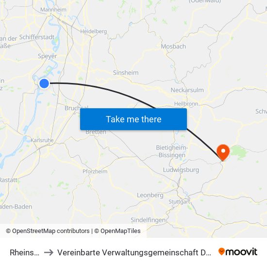 Rheinsheim to Vereinbarte Verwaltungsgemeinschaft Der Stadt Backnang map