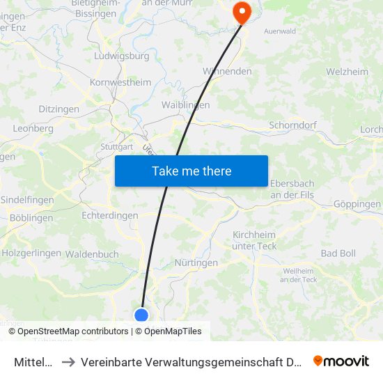 Mittelstadt to Vereinbarte Verwaltungsgemeinschaft Der Stadt Backnang map
