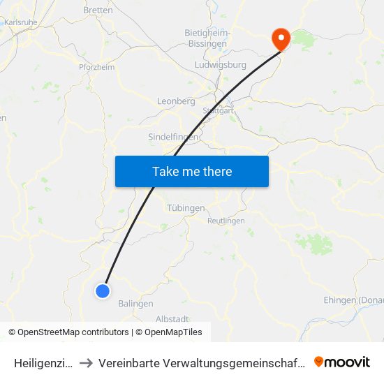 Heiligenzimmern to Vereinbarte Verwaltungsgemeinschaft Der Stadt Backnang map