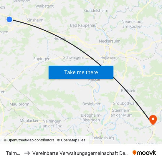 Tairnbach to Vereinbarte Verwaltungsgemeinschaft Der Stadt Backnang map